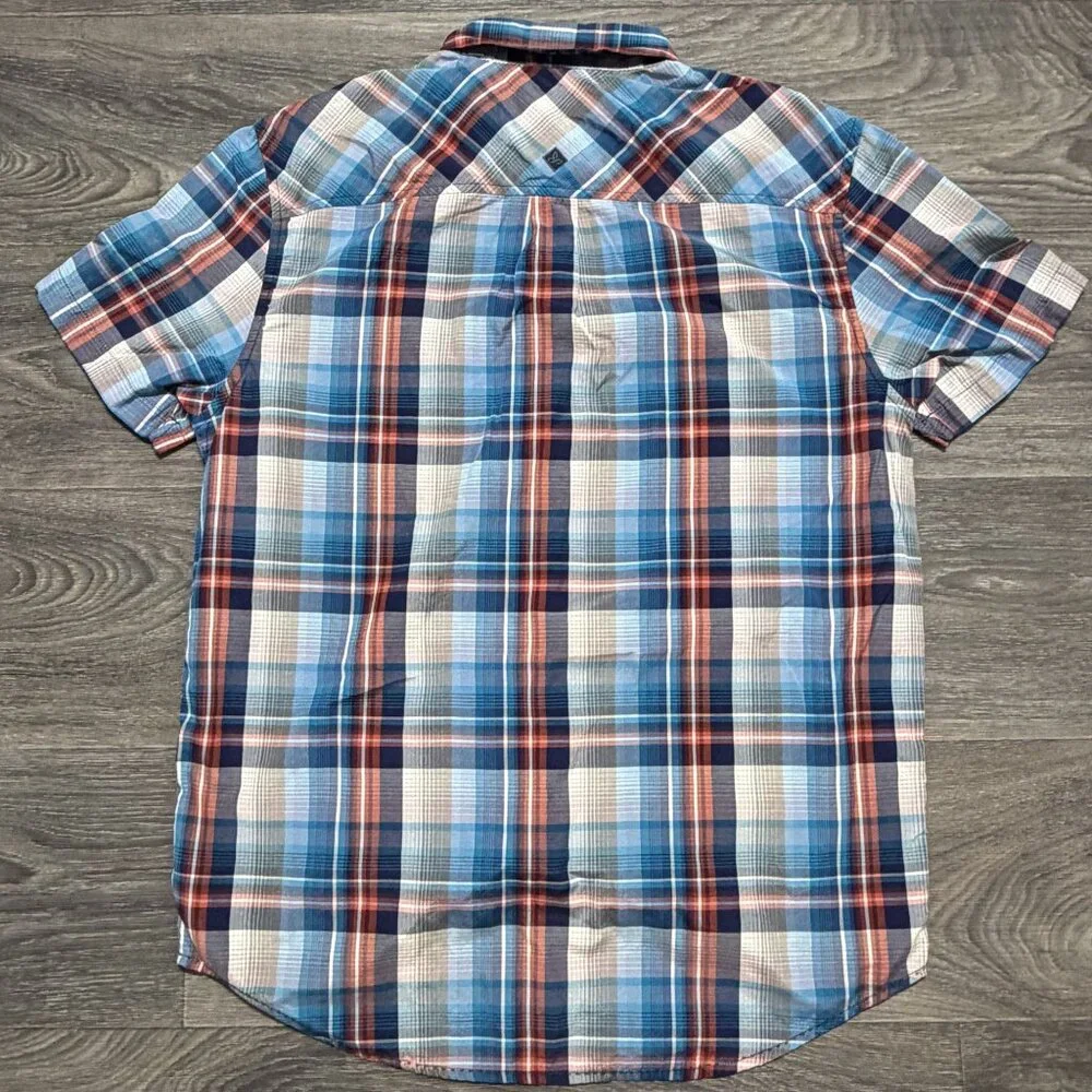 PrAna Mens Large Plaid Short Sleeve Button Down Shirt Lightweight Breathable